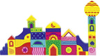 Colorful toy building blocks on a white background