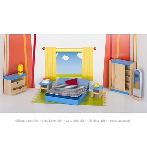 Children's bedroom set with bed, furniture, and decor on a white background