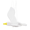 White swan-shaped mobile with a yellow beak on a white background