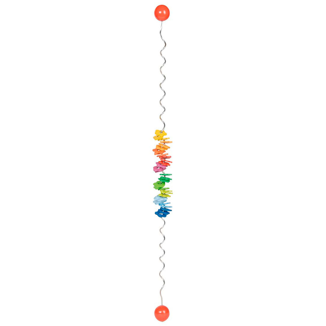 Colorful string of wood with red ends on a white background