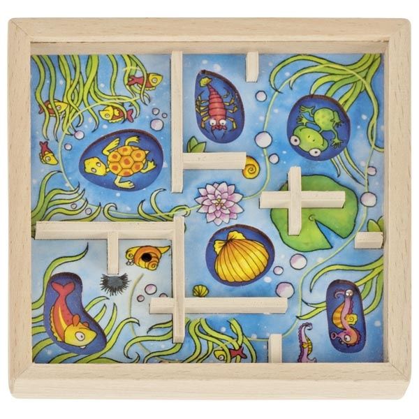 Children's puzzle with sea-themed design featuring animals and plants on a blue background.