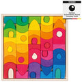 Colorful wooden building blocks in a box with a 'Winner' label for German Sustainability Award Company 2024.