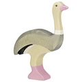 Wooden toy ostrich on a white background