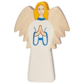 Wooden angel figurine with outstretched wings on a white background