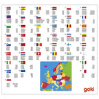 Educational chart with European flags and map, featuring the brand 'goki'.