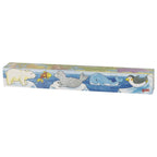 Toy set with animal figures in a colorful box on a white background