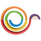 Colorful wooden ring toy with a white background