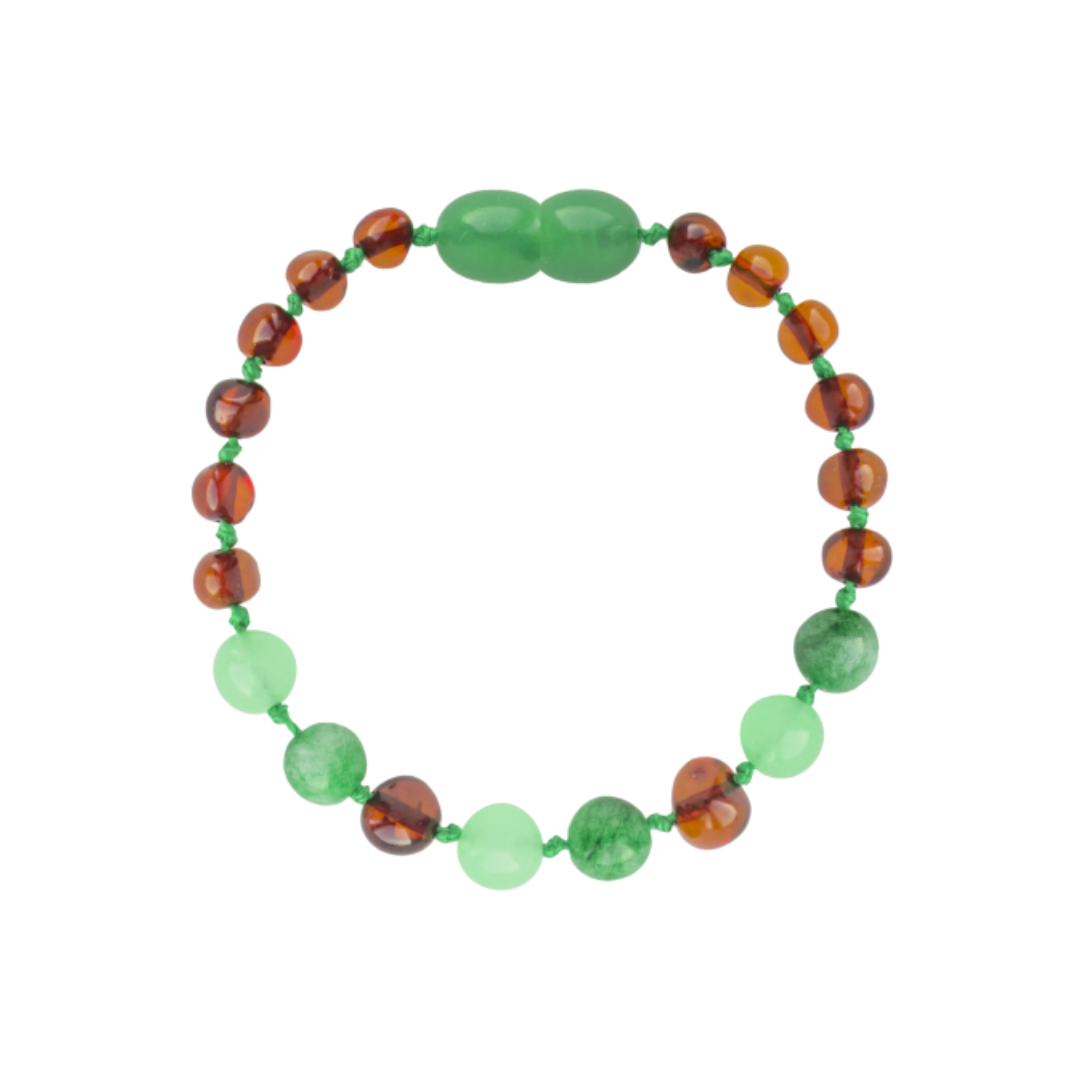 Amber Adult Bracelet with Gemstones - Cognac • Green