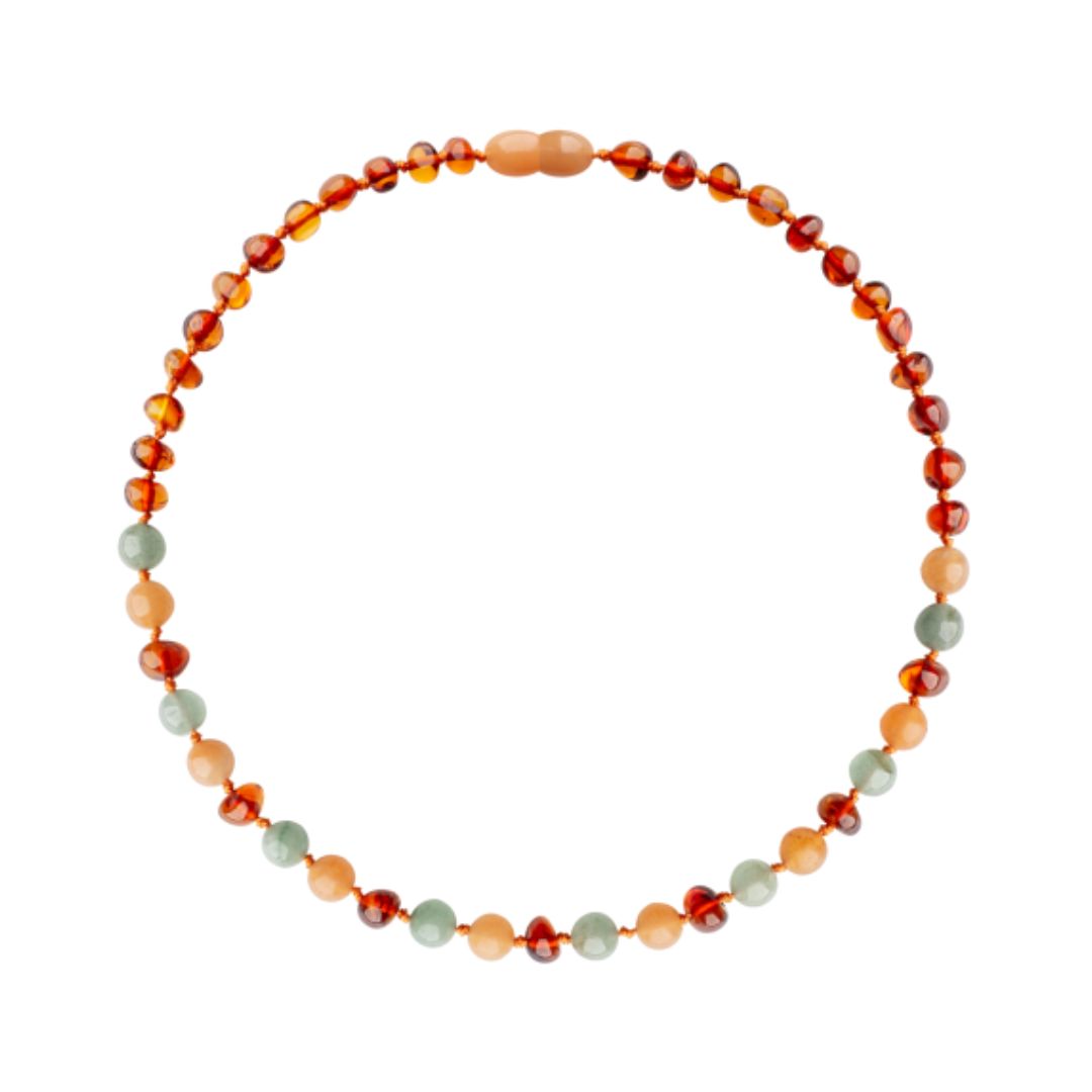 Amber Baby & Toddler Necklace - Cognac • Aventurine • Red Jade