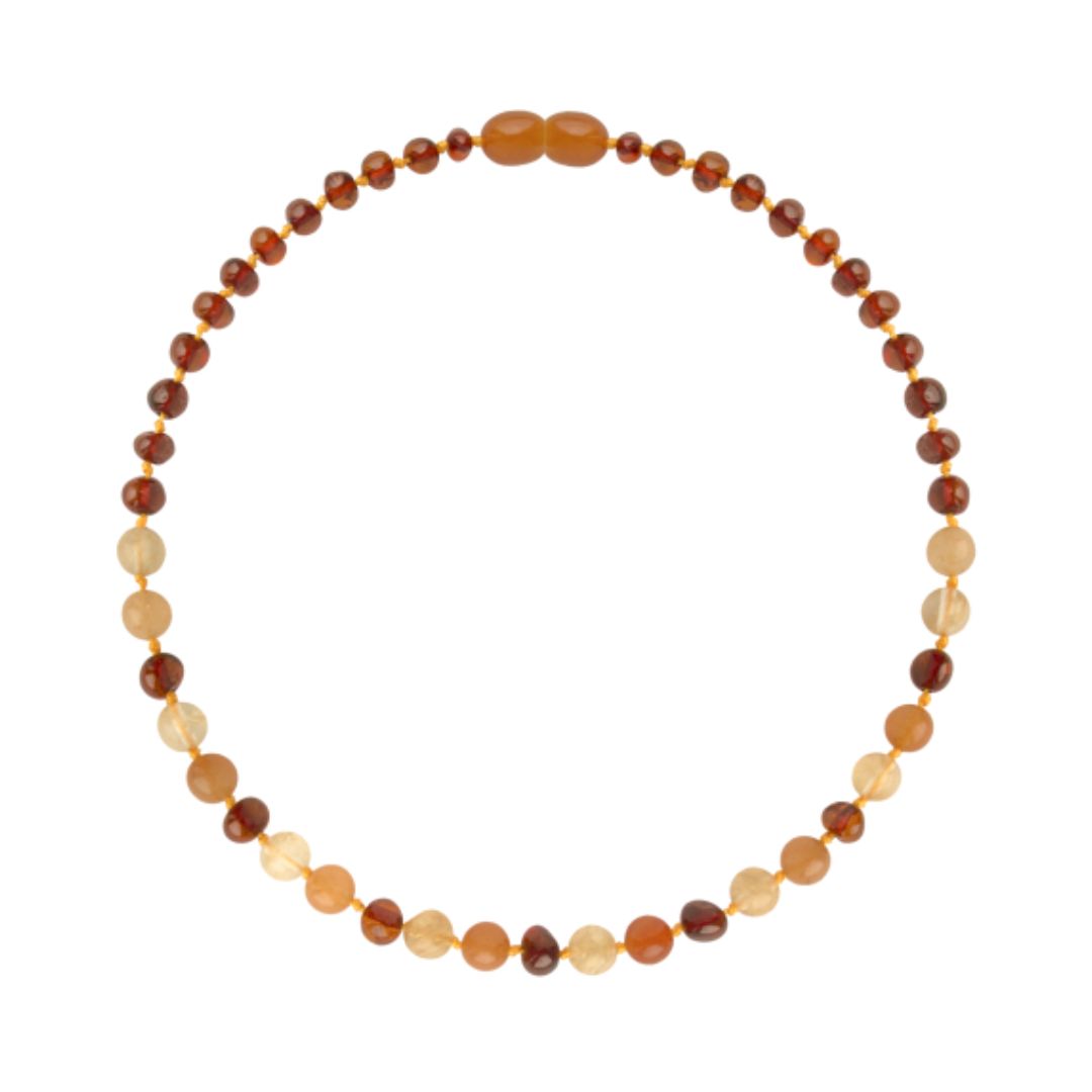 Amber Baby & Toddler Necklace - Cognac • Quartz • Aventurine