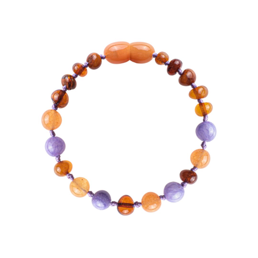 Amber Baby & Toddler Bracelet - Baroque Cognac • Aventurine • Purple Jade