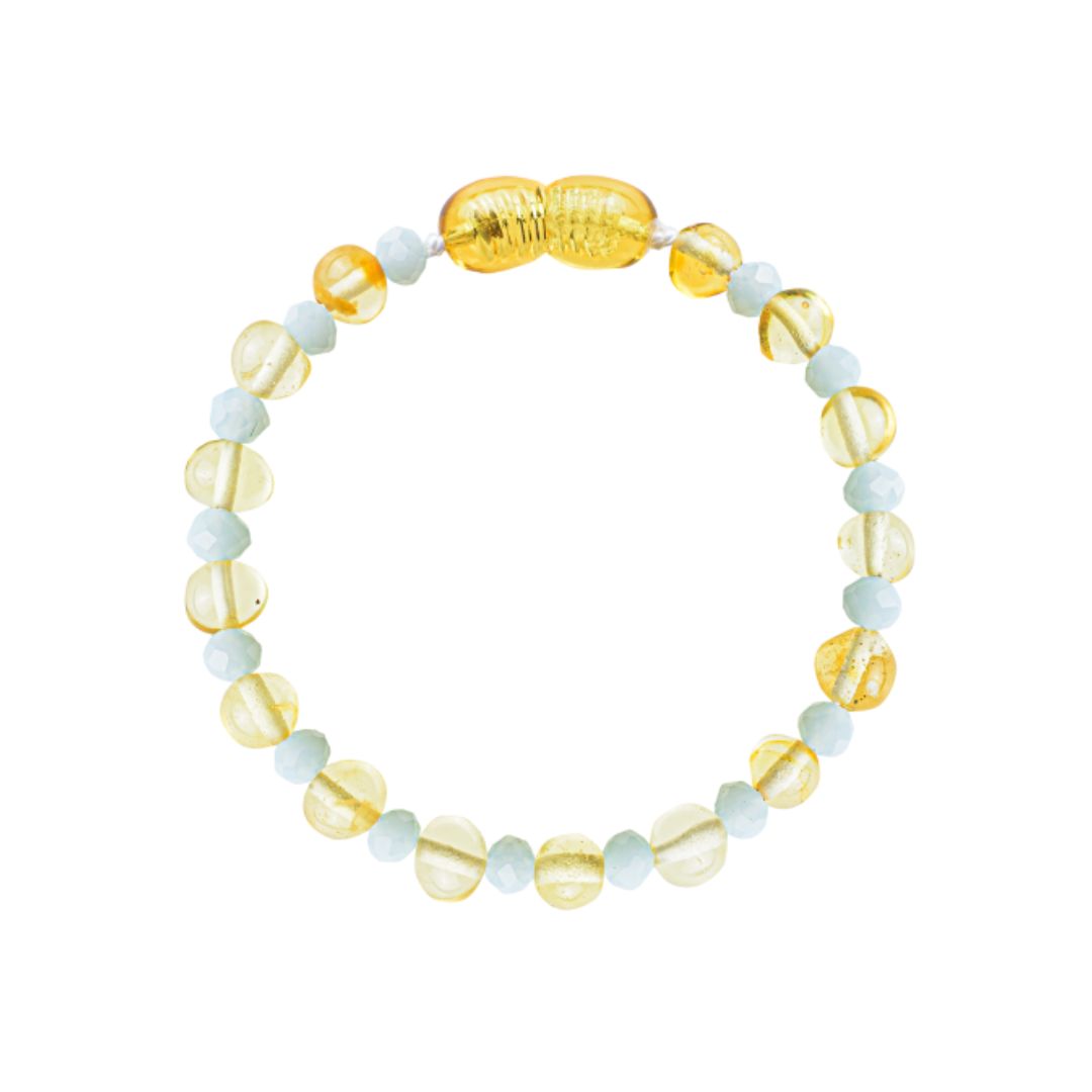 Amber Baby & Toddler Bracelet - Baroque Lemon • Light Blue Glass Crystals
