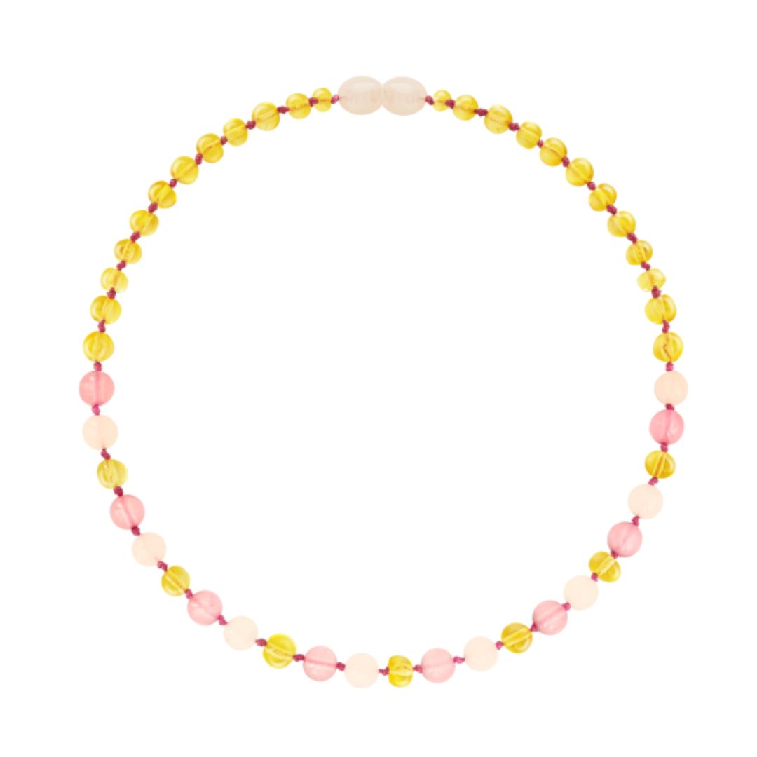 Amber Baby & Toddler Necklace - Lemon • Rose Quartz • Pink Jade