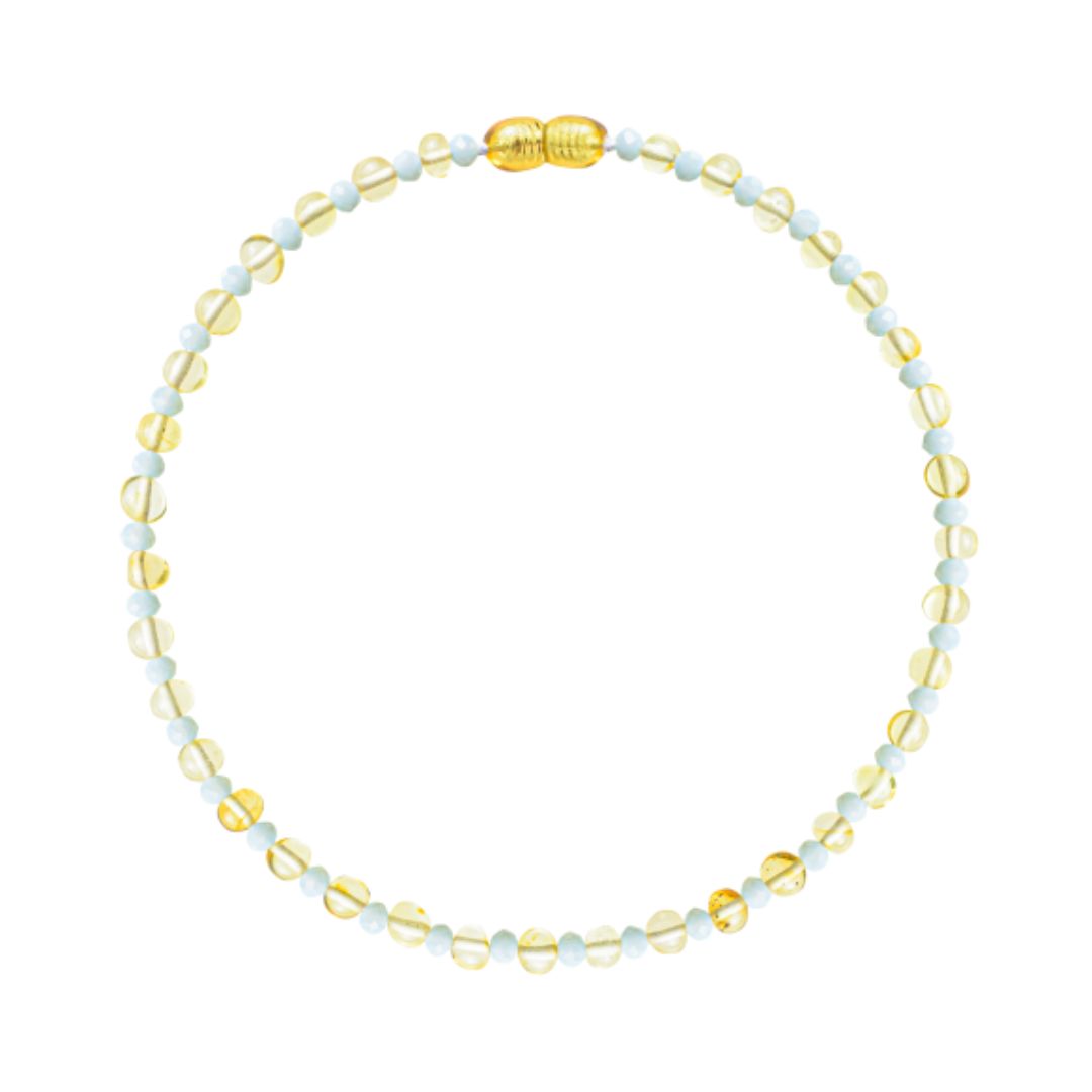 Amber Baby & Toddler Necklace - Lemon • Light Blue Glass Crystals