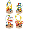 Four colourful wooden bead labyrinths on a white background. Sold individually. 