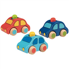 Set of three colourful toy cars 