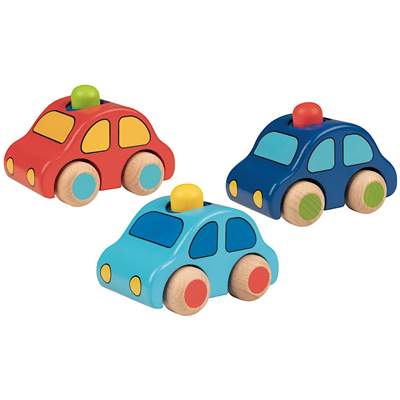 Set of three colourful toy cars 