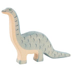 Wooden toy dinosaur model on a white background