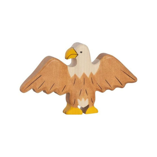 Wooden Eagle Toy by Holztiger. The bird is Brown on a beige base.