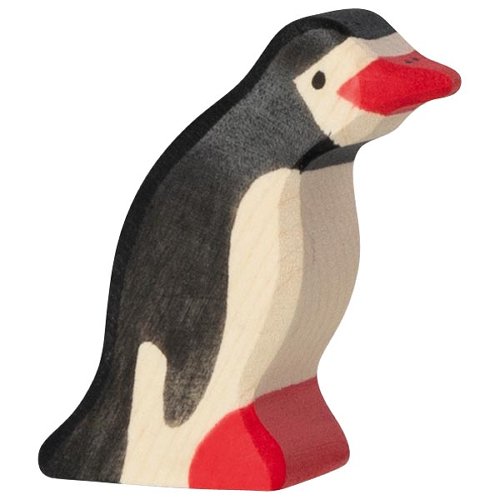 Wooden penguin toy on a white background