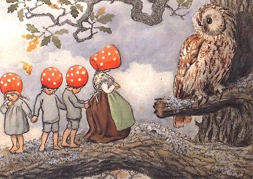 Elsa Beskow Owl - Postcard-Autumn - Winter Postcards-Hjelms-7393182163193-Stardust-Store